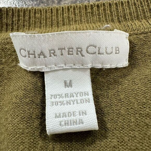 Charter Club Green Women’s Button Up Sweater Size Medium Rayon Blend Casual - Picture 6 of 11